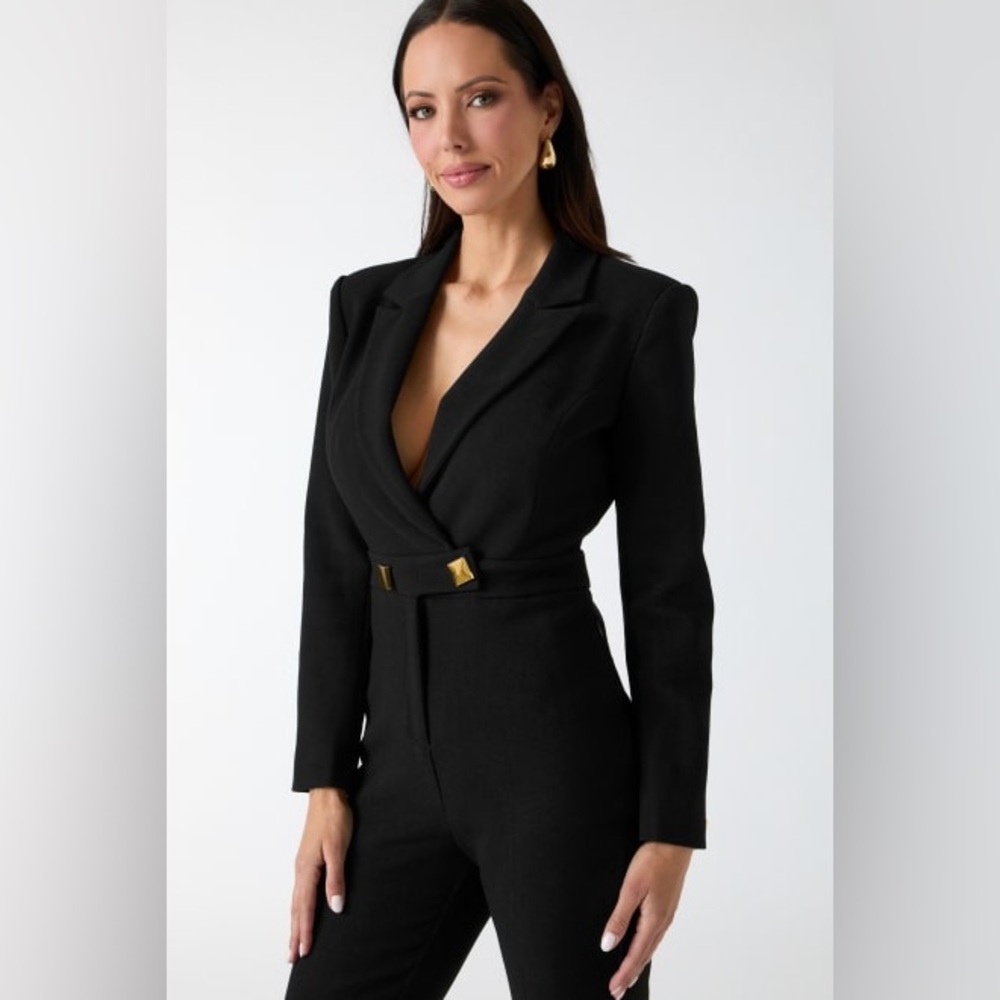New Guess Marciano Zadie Crepe Tuxedo Black Jumpsuit 6 M 42
